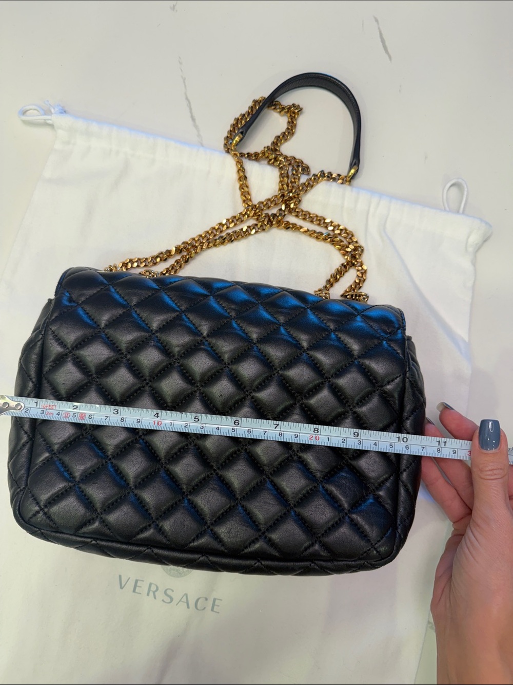 Versace Black Quilted Leather Crossbody with Gold Medallion and Chain - Picture 10 of 14